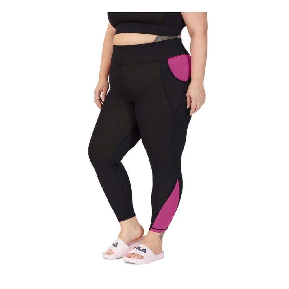 FILA Womens Black Pocketed Fitted Logo High Waist Leggings Plus 4X